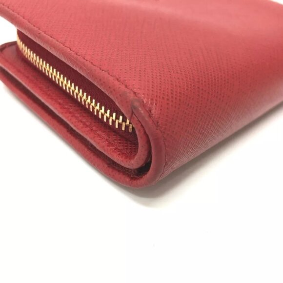PRADA 1ML018 logo Folded wallet Safiano leather Red/GoldHardware - Picture 7 of 11